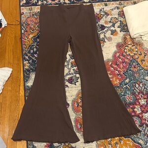 Aerie Brown Ribbed Flared Lounge Pants